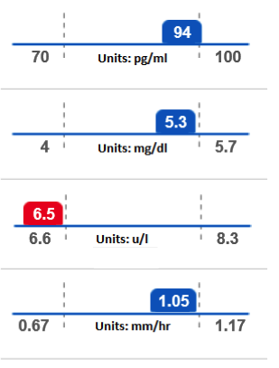 Blood tests results depicted on a color-coded sliding scale
