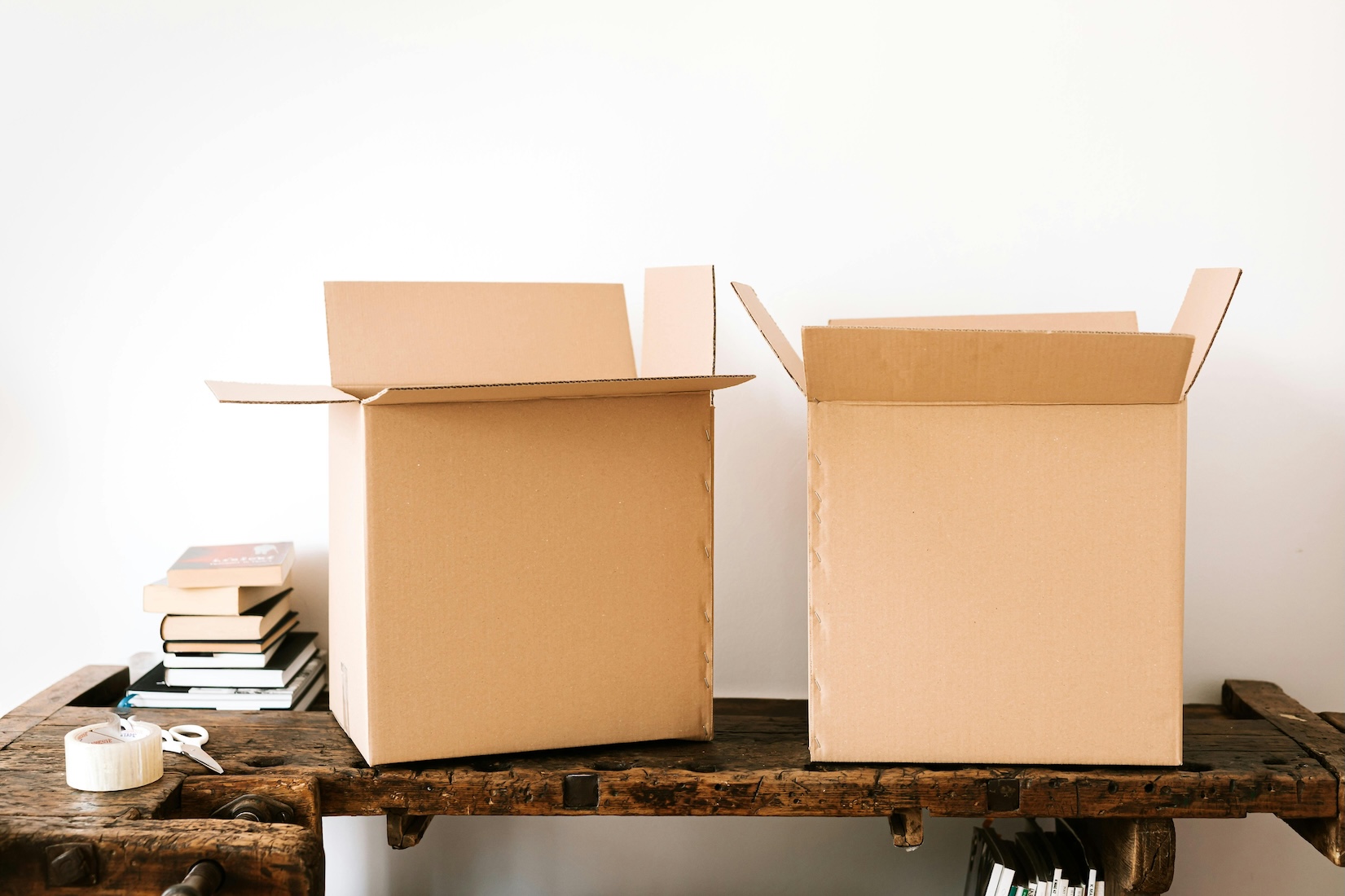 open cardboard box on table