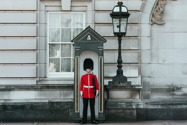 British soldier guarding a door