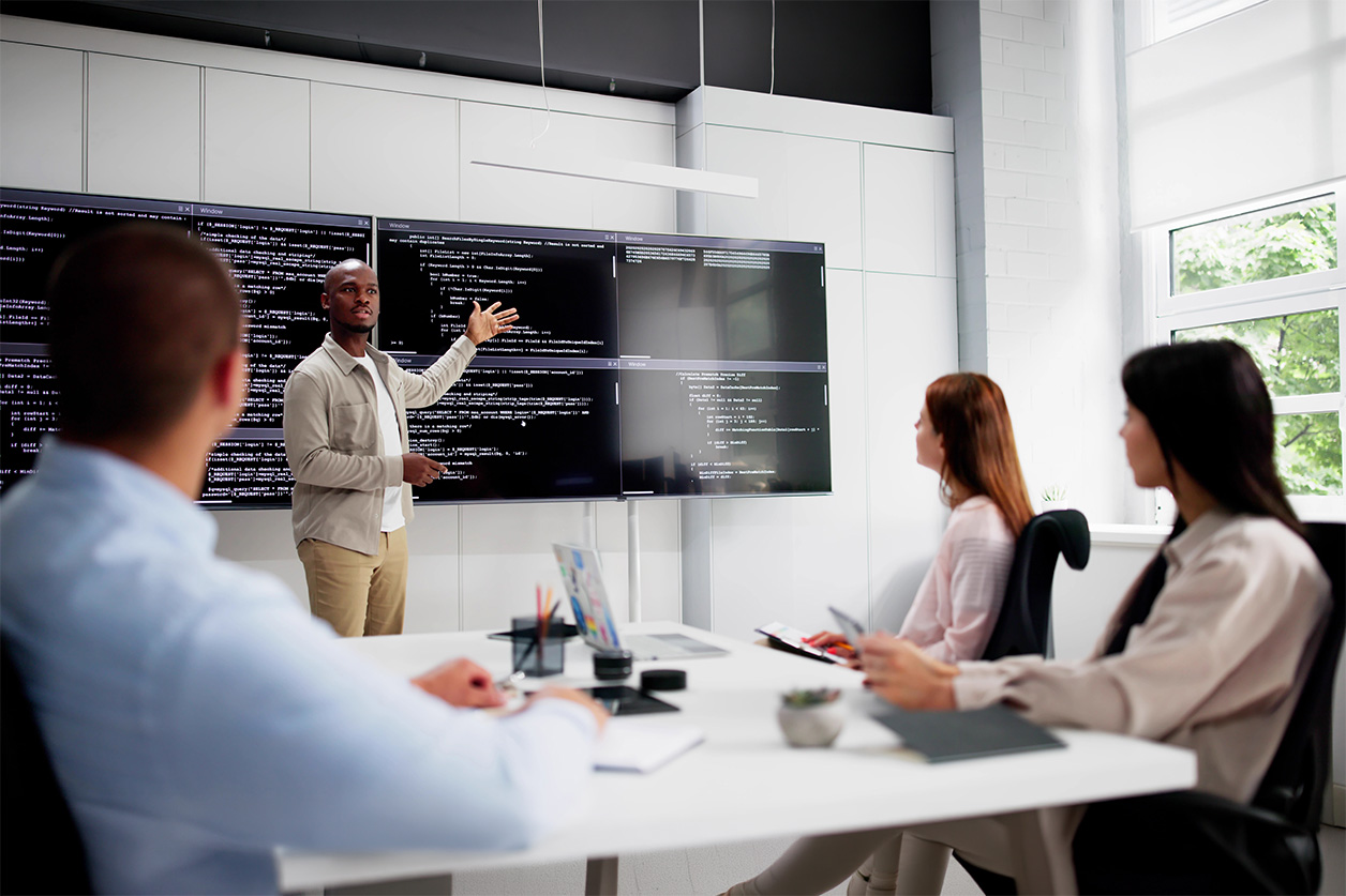 man leading a team meeting