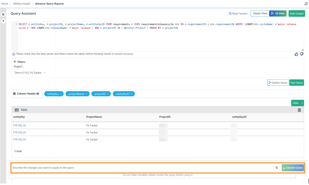 Figure 2 Custom QMetry reports and tables generated from QI