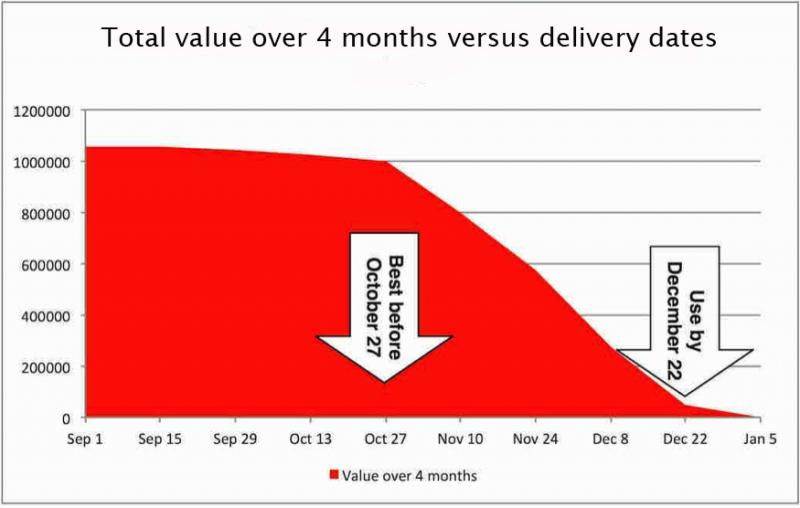 Time-value profile for a project with “best before” and “use by” dates Time-value profile for a project with “best before” and “use by” dates