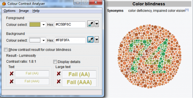 The Colour Contrast Analyser evaluates an image for color-blind people