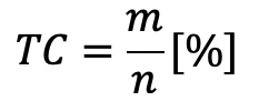m / n %