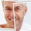 split picture of young and old men