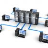 desktop computers connected to data center