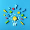 critical thinking light bulb with scattered blocks