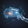A futuristic digital visualization of AI integration in software development